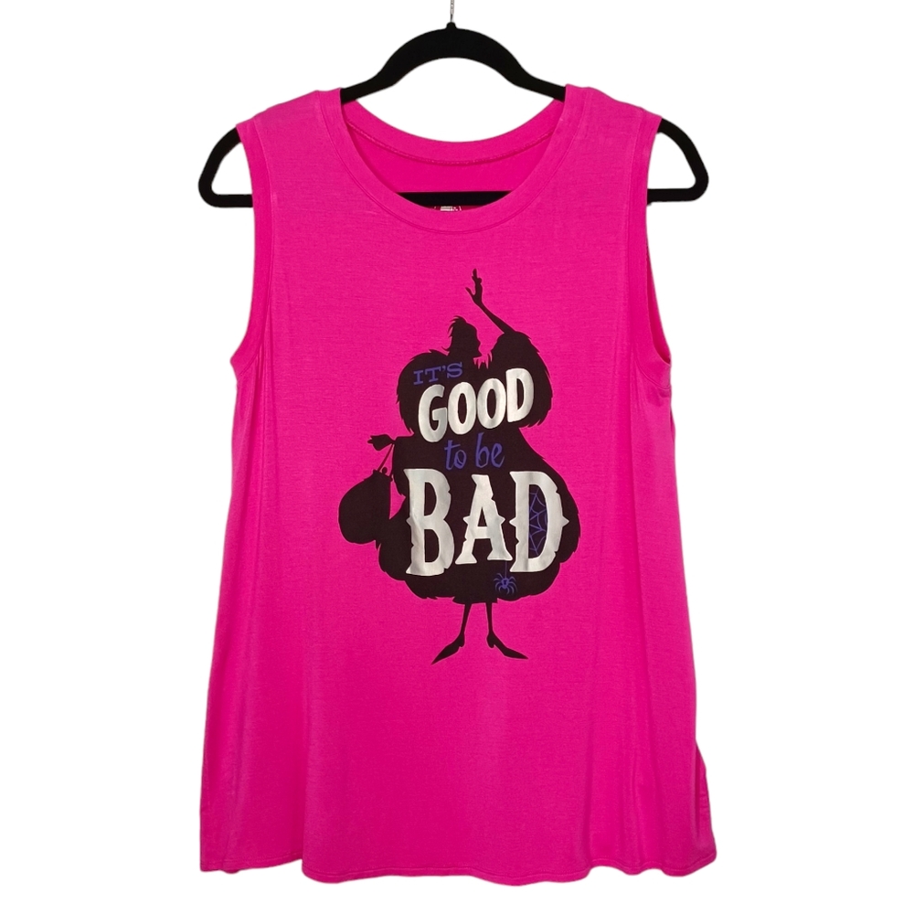 DISNEY PARKS Cruella Deville "Good to be Bad" Pink Sleeveless Graphic Top Medium